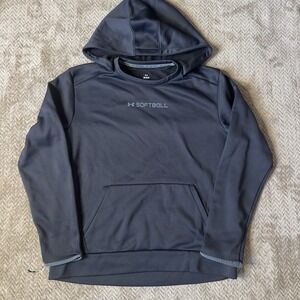 Under Armour Softball Sweatshirt Womens Size Large Black Hoodie Long Sleeve